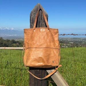 Las Pepas large Leather Tan Brown Tote Crossbody Bag Minimalist boho